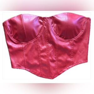 Red Corset Zip Up Crop Faux Leather by Canvas Apparel